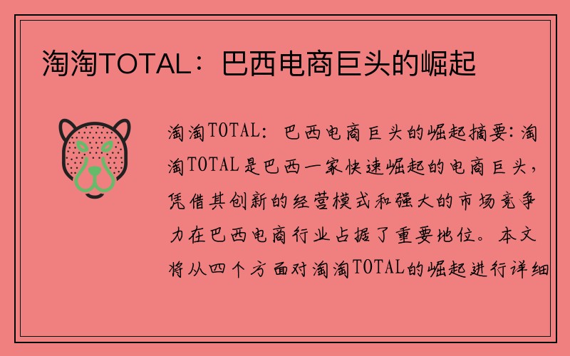 淘淘TOTAL：巴西电商巨头的崛起